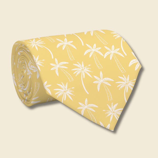 Tropical Palm Tree pattern yellow Tie (yellow and white palm tree tie)