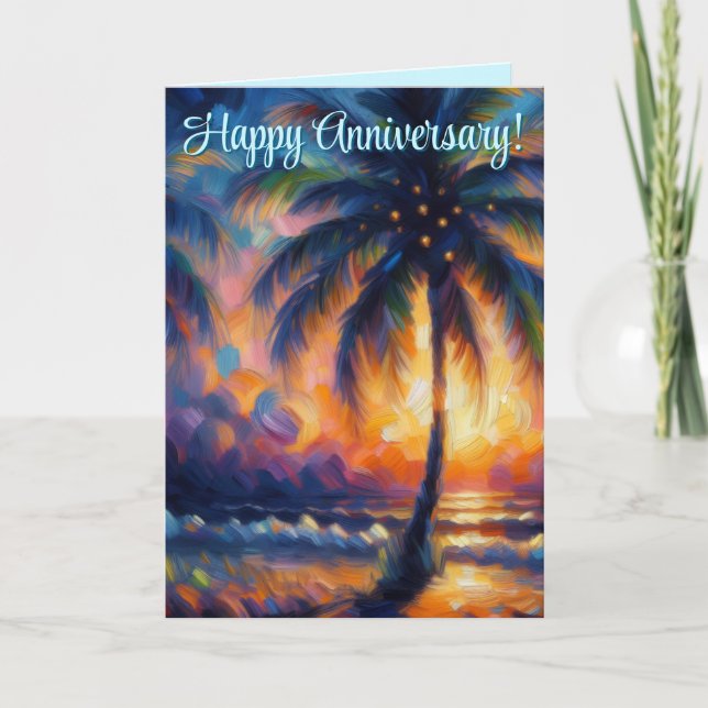 Tropical Palm Tree Personalised Anniversary Card (Front)