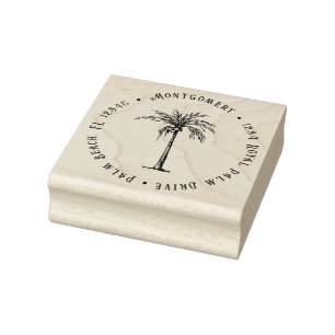 Tropical Palm Tree Personalised Return Address Rubber Stamp