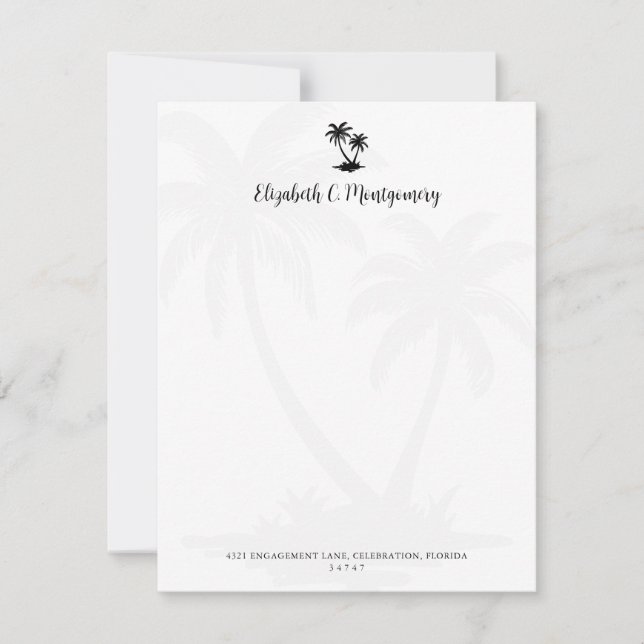 Tropical Palm Tree Personalized Stationery Card (Front)