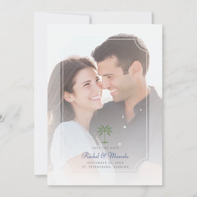 Tropical Palm Tree Photo Wedding Save the Date (Front)