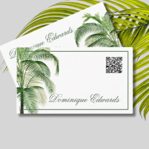 Tropical Palm Tree QR Code Green Professional  Business Card