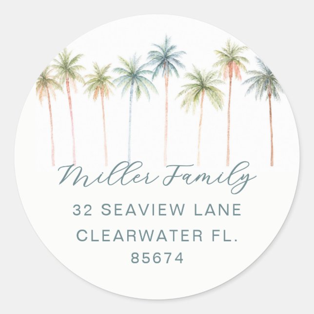 Tropical Palm Tree Return Address Sticker (Front)