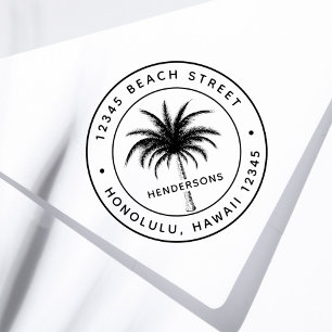 Tropical Palm Tree Round Return Address Self-inking Stamp
