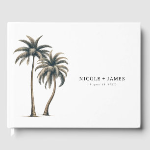 Tropical Palm Tree Rustic Coastal Wedding Guest Book