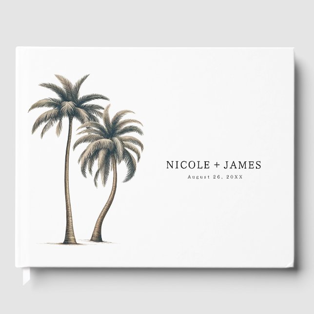 Tropical Palm Tree Rustic Coastal Wedding Guest Book (Front)