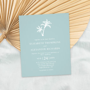 Tropical Palm Tree Sea Glass Minimal Beach Wedding Flyer