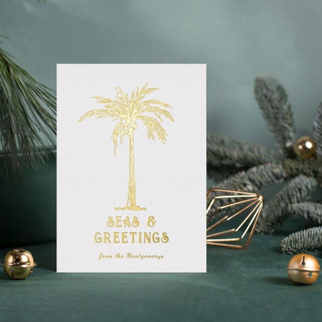 Tropical Palm Tree Seas and Greetings Christmas Foil Holiday Card (Tropical Palm Tree Seas and Greetings Christmas Foil Holiday Card)