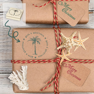 Tropical Palm Tree Seas and Greetings Christmas Rubber Stamp