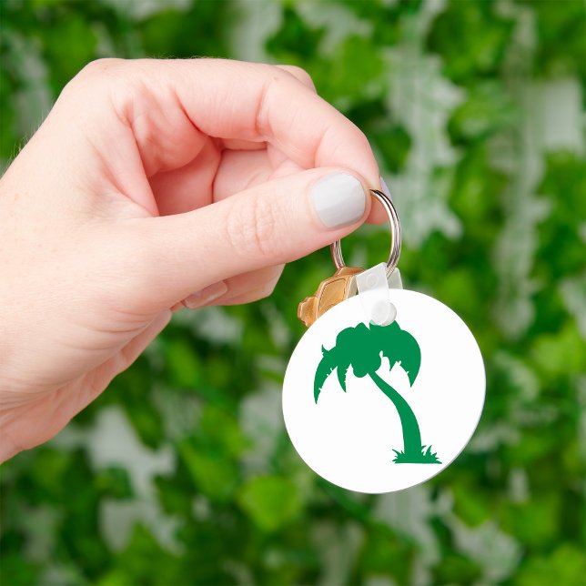 Tropical Palm Tree Silhouette Green Island Beach  Key Ring (Creator Uploaded)