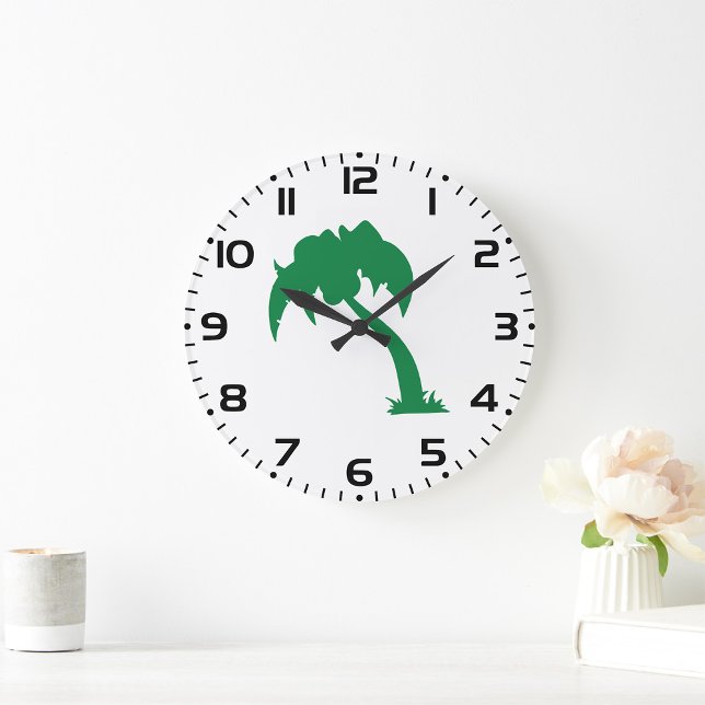 Tropical Palm Tree Silhouette Green Island Beach  Large Clock (Creator Uploaded)