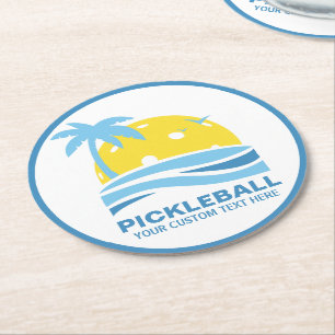 Tropical Palm Tree Sun Custom Pickleball Round Paper Coaster