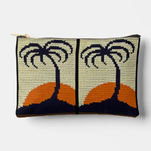 Tropical Palm Tree Sunset Artisan Crochet Print    Accessory Pouch