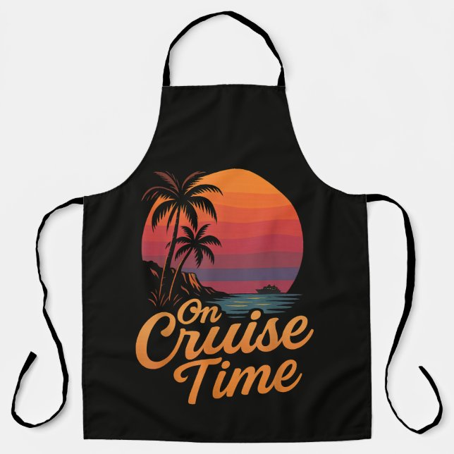 Tropical Palm Tree Sunset Cruise Vacation Apron (Front)