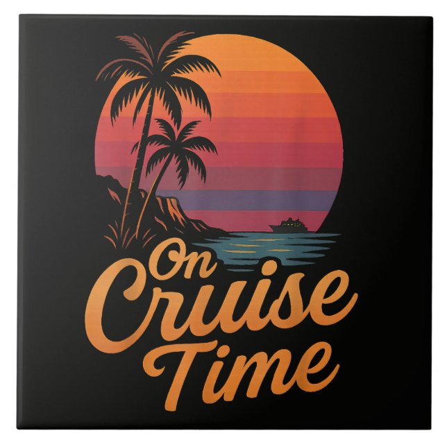 Tropical Palm Tree Sunset Cruise Vacation Ceramic Tile (Front)