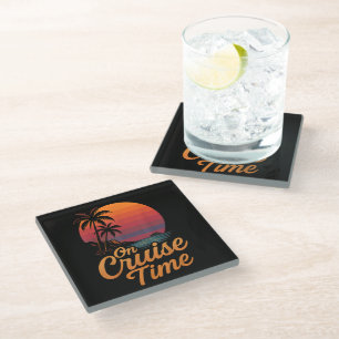 Tropical Palm Tree Sunset Cruise Vacation Glass Coaster