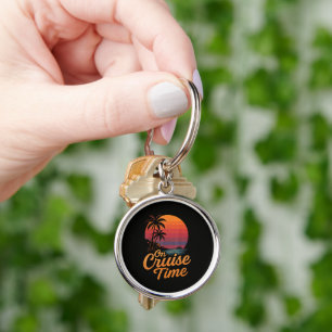 Tropical Palm Tree Sunset Cruise Vacation Key Ring