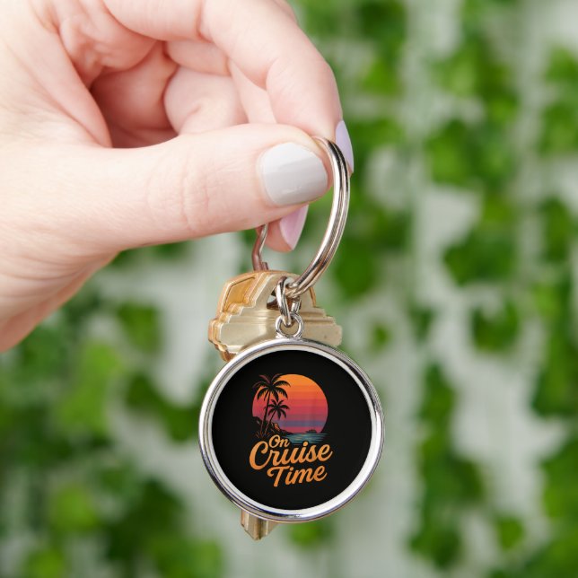 Tropical Palm Tree Sunset Cruise Vacation Key Ring (Hand)