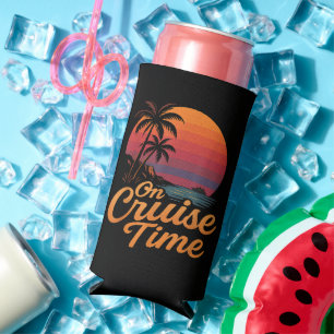 Tropical Palm Tree Sunset Cruise Vacation Seltzer Can Cooler