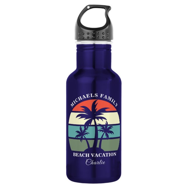 Tropical Palm Tree Sunset Custom Beach Vacation 532 Ml Water Bottle (Front)