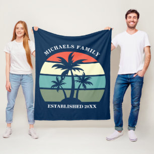 Tropical Palm Tree Sunset Custom Blue Beach House Fleece Blanket