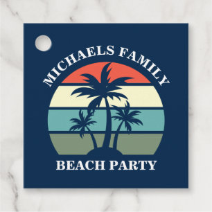 Tropical Palm Tree Sunset Custom Blue Beach Party Favour Tags