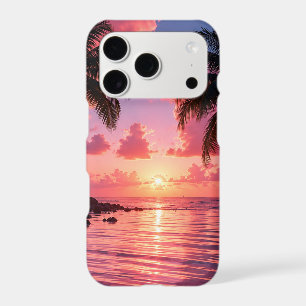 Tropical Palm Tree Sunset Pink Ocean Beach