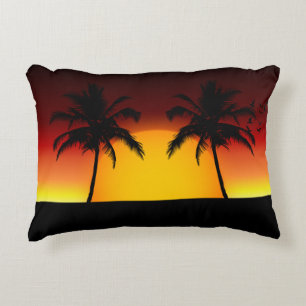 Tropical Palm Tree Sunset Silhouette Decorative Cushion