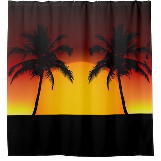 Tropical Palm Tree Sunset Silhouette Shower Curtain (Front)