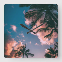 Tropical Palm Tree Sunset Wall Clock