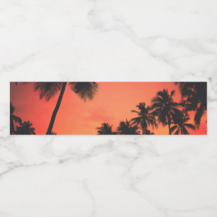 Tropical Palm Tree Sunset Water Bottle Label