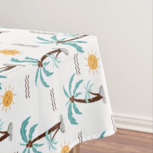 Tropical Palm Tree Sunshine Teal Turquoise Tablecloth