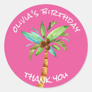 Tropical Palm Tree Thank You Custom Colour Classic Round Sticker
