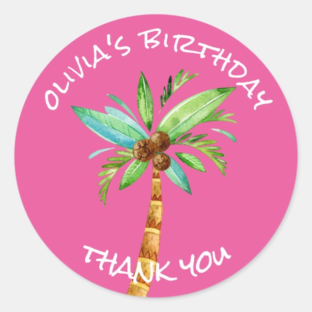 Tropical Palm Tree Thank You Custom Colour Classic Round Sticker (Front)