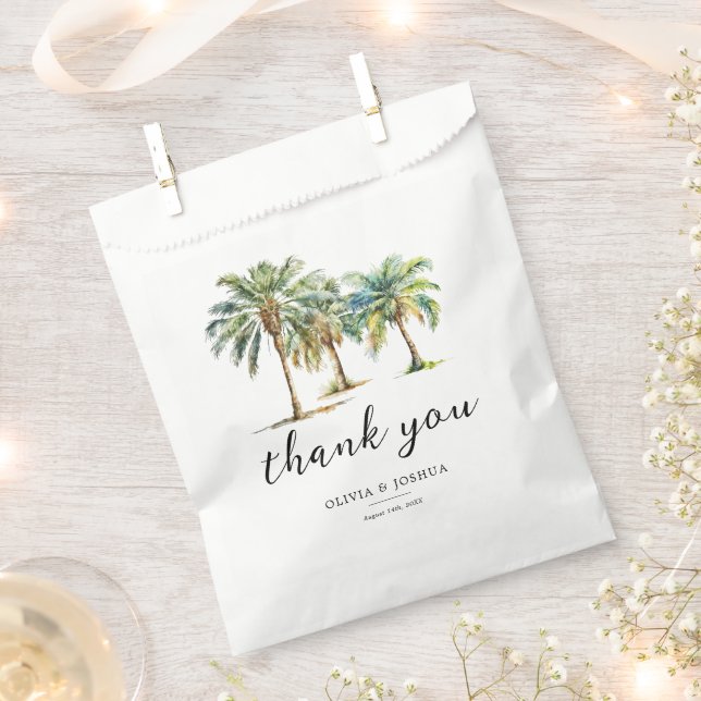 Tropical Palm Tree Thank You Wedding Favour Bag (Clipped)