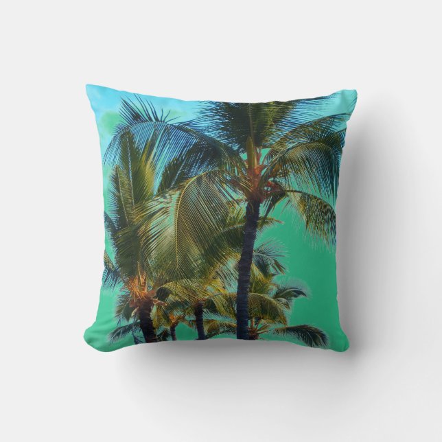 Tropical palm tree throw pillow (Front)