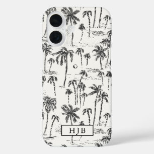 Tropical Palm Tree Toile Sketch Monogram iPhone 16 Case