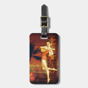 tropical Palm Tree totem pole hawaiian girl aloha Luggage Tag