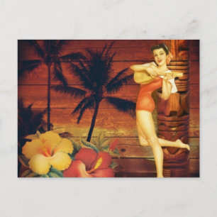 tropical Palm Tree totem pole hawaiian girl aloha Postcard