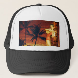 tropical Palm Tree totem pole hawaiian girl aloha Trucker Hat