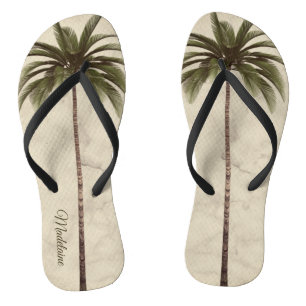 Tropical Palm Tree Vintage  Elegant Summer Thongs