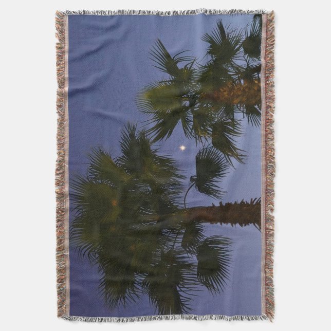 Tropical Palm Tree Wall Art Twilight Coastal Throw Blanket (Front Vertical)