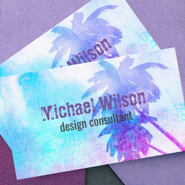 tropical palm tree watercolor business cards (Creator Uploaded)