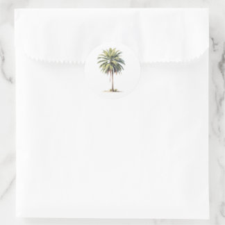 Tropical Palm Tree Watercolor Classic Round Sticker