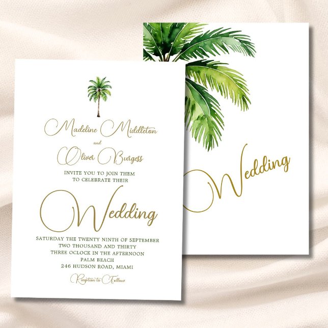 Tropical Palm Tree Watercolor Elegant Wedding Invitation (Creator Uploaded)
