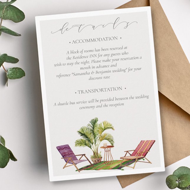 Tropical Palm Tree Wedding Details QR Code Enclosure Card (Creator Uploaded)