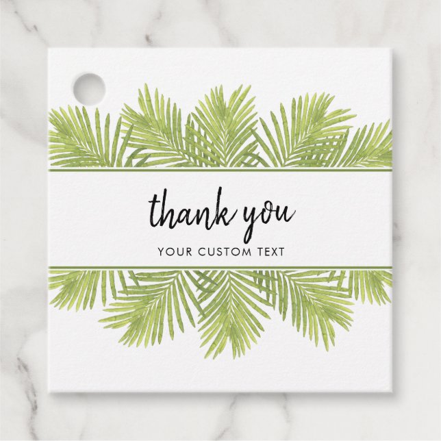 Tropical palm tree wedding favour tags (Front)