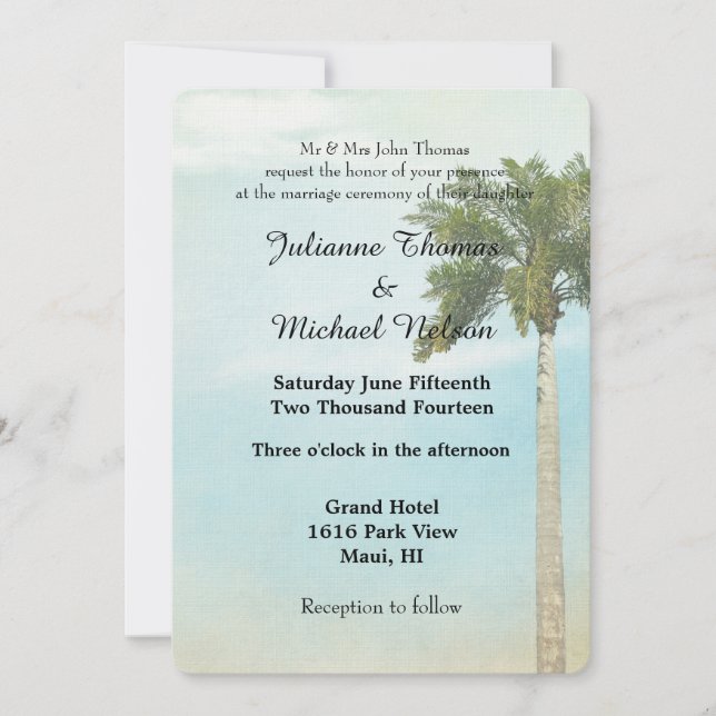 Tropical Palm Tree Wedding Invitation (Front)