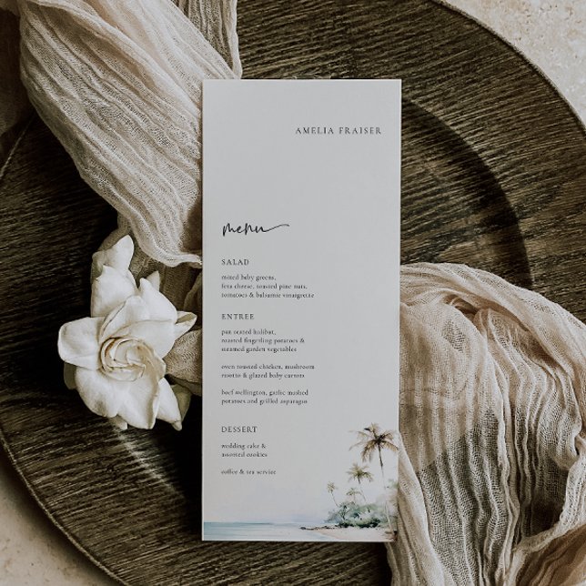 Tropical Palm Tree Wedding Menu Place Card (Creator Uploaded)