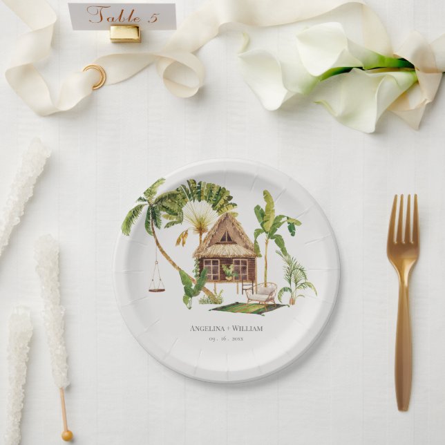 Tropical Palm Tree Wedding Paper Plate (Wedding)